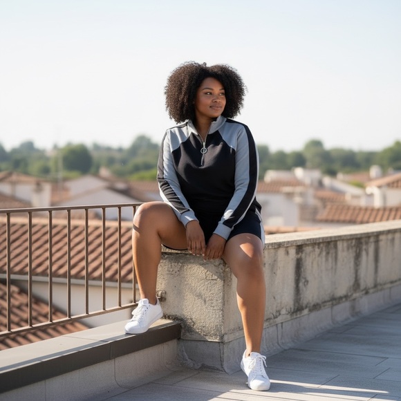 KYOYO 2PC Colorblock Lounge Set Navy Light Blue Long Sleeve Top & Shorts 2XL NWT - Picture 9 of 14